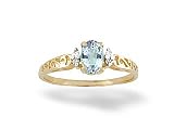 14K Yellow Gold Genuine Oval Aquamarine and Diamond Filligree Ring