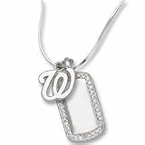 Washington Nationals W on Sterling Silver Mini Dog Tag Necklace
