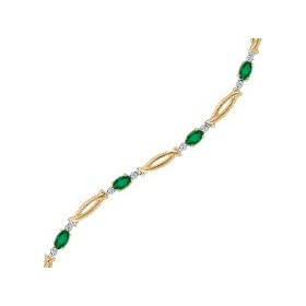 Emerald and Diamond Fashion Bracelet in 10K Yellow Gold by