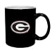 Black/White 2-Tone Colored 11 oz. Coffee Mug with a 2 inch colorful metal applique attached. Mug is 3 3/4 inch tall.