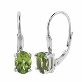 Image of Silver Genuine Peridot Stone Oval Prong Set LeverBack Lever Back Earrings