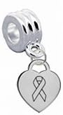 "Cancer Awareness Ribbon" Silver Heart PREMIUM Laser Engraved Charm with Connector - Universal Slide On Charm - "Classic &amp; Original Style" - Fits: Pandora, Troll, Biagi &amp; More! Perfect For Custom Bracelets, Necklaces and DIY Jewelry