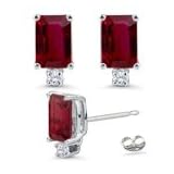 0.04 Ct Diamond and 1.10 Ct Ruby Earrings in 18K White Gold