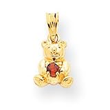 14k Solid January Birthstone Garnet Teddy Bear Charm