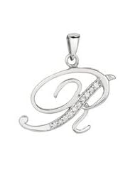 Letter "R" Initial Pendant Necklace with 10 Sparkling Genuine Diamonds, Sterling Silver - All Alphabets Available