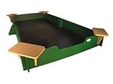 SandLock SLB-60120 5' by 10' Sandbox - With Cover, 4-Corner Seats, Ground Barrier, and 2-Umbrella Brackets