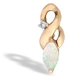 14K Yellow Gold Genuine Marquise Opal and Diamond Pendant