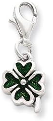 Sterling Silver Green Enameled Four Leaf Clover Charm with 18" Steel Chain