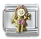 Clearly Charming October Gold Pink Tourmaline Czech Crystal Little Girl Birthstone Little Girl Italian Charm Bracelet Link