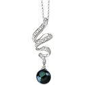 14K White Gold Black Cultured Pearl and Diamond Necklace