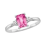 10kt. White Gold, Created Pink Sapphire Ring with Diamond Accents