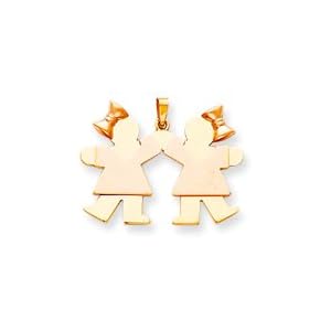 Girl And Girl With Bows Charm, Pink/Yellow Gold
