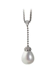 Clevereves 18K White Gold 15.00 mm Fine Drop South Sea Cultured Pearl And Diamond Necklace