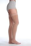 Juzo Soft Thigh High 30-40 Compression Hose Unisex w/Beaded Silicone Top Band Beige AGFF14 S2