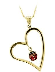 10k Yellow Gold Open Center Heart Ladybug Bug Pendant Unique YG Wholesale Gift