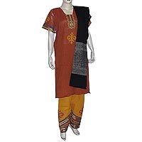 Salwar Suits Printed Embroidered Cotton Multicolored Womens Dress Size L (slk381b)