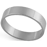 14K White Gold Flat Classic-Fit Wedding Band with Polished Finish, 4mm Wide
