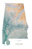 Alabama Topographic Wall Map by Raven Maps, Print on Paper (Non-Laminated)