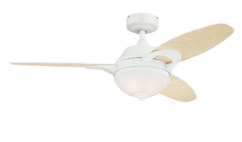 Westinghouse Lighting 7869100 Arcadia Two-Light 46-Inch Reversible Three-Blade Indoor Ceiling Fan, White with Frosted White Alabaster Glass