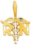 14K Gold Diamond Cut RN Caduceus Pendant