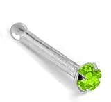 1.5mm Peridot (August) - 950 Platinum Nose Ring Bone / Stud- 20 Gauge