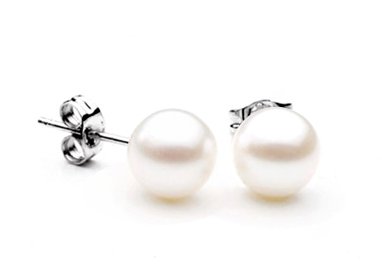 AAA Quality Round 7.5-8mm Akoya SaltWater cultured White Pearl Earrings with 18K White Gold Mount