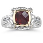 0.04 cts Diamond & 1.87 Cts Garnet Ring in Silver / Gold