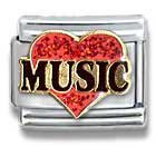 Clearly Charming Music in Red Heart Italian Charm 18k Gold and Glitter Enamel Love Theme by Casa D'Oro
