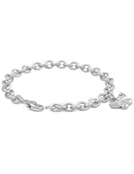 6 3/4 In Sterling Silver Diamond Domed Butterfly Charm Bracelet For Girls