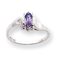 14k White Gold .01ct Diamond and Amethyst Birthstone Ring - JewelryWeb