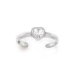 Solid 14K White Gold Cubic Zirconia Heart Solitaire Toe Ring