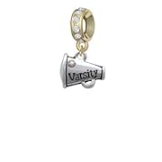 Varsity Megaphone with AB Crystal Clear Crystal Gold Charm Bead Dangle