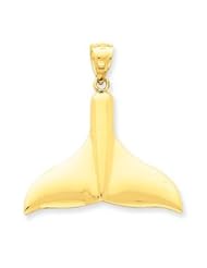 14k Gold Solid Polished Large Whale Tail Pendant