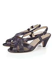 Leather Faux Snakeskin Crossover Slingback Sandals