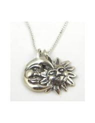 Sterling Silver Sun and Moon Celestial Eclipse Charms Pendants Necklace with 18" Chain