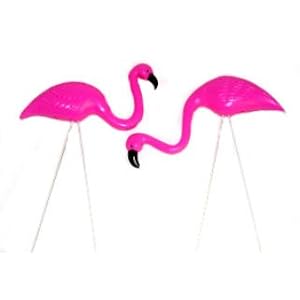 2 small Pink FLAMINGO mini Lawn Ornaments YARD art decor NEW