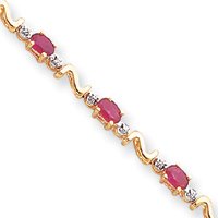14k Diamonds Rubies S-Links Diamond Ruby Bracelet - 7 Inch - Lobster Claw