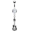 Guitar Skull Belly Navel Ring CZ Gothic Black Dangle Button Piercing Jewelry