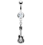 Guitar Skull Belly Navel Ring CZ Gothic Black Dangle Button Piercing Jewelry