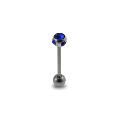 Dark Blue Multi Stone Ball Tongue Barbell. 14Gx9/16(1.6x14MM) 316L Surgical Steel Barbell with 6MM Multi Stone Ball and 6MM Steel Ball Tongue Ring