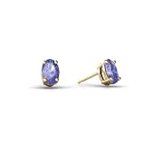 14K Yellow Gold Genuine Oval Tanzanite Stud Earrings