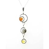 925 Silver Multi Colour Amber Drop Pendant on 18 Chain