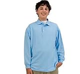 Young Men's Pique Knit Polo Shirt Long Sleeve by French Toast (White or Light Blue)