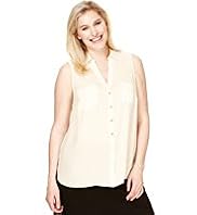 Plus Open Neck Collar Epaulette Blouse