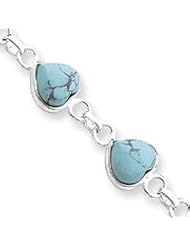 Sterling Silver Polished Heart-shaped Turquoise Bracelet