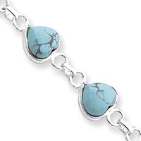 Sterling Silver Heart-shaped Turquoise Bracelet - 7 Inch - Lobster Claw