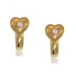 Diamond Heart J Hoop Earrings in Solid Gold w/ Satin Finish