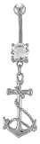 Cz clear Crystals Dangling Stainless Steel Anchor Dangle Nautical boating Belly button Navel Ring 14 gauge