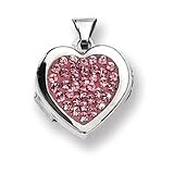 Sterling Silver Pave Pink Crystal 15mm Heart Locket