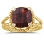 0.04 Cts Diamond & 3.85 Cts Garnet Ring in 14K Yellow Gold